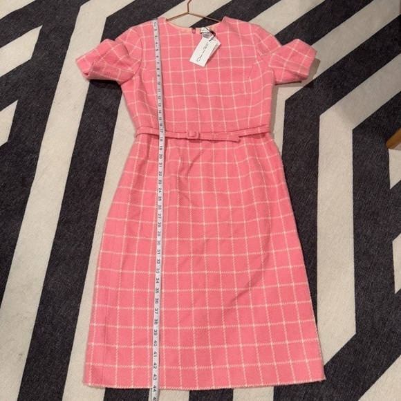 OSCAR DE LA RENTA Fall 2023 Pink & White Windowpane Tweed Boucle Dress Sz 12 NWT - Picture 12 of 15